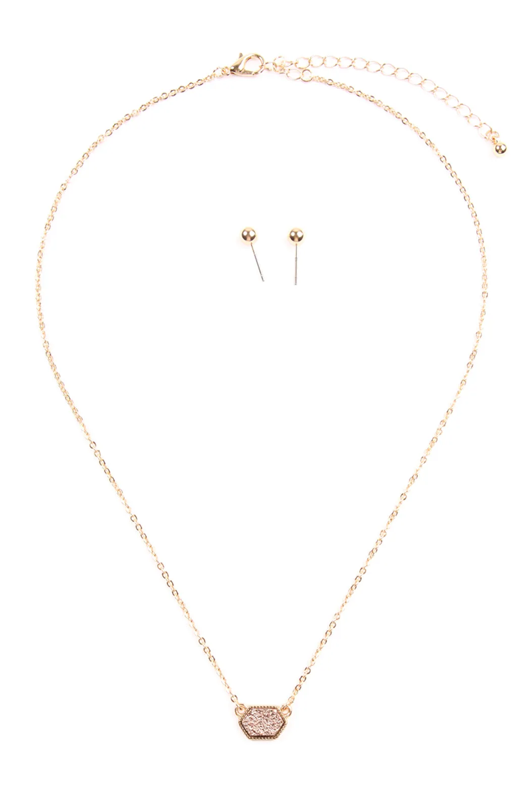 Druzy Hexagon  Necklaces with stud Earrings