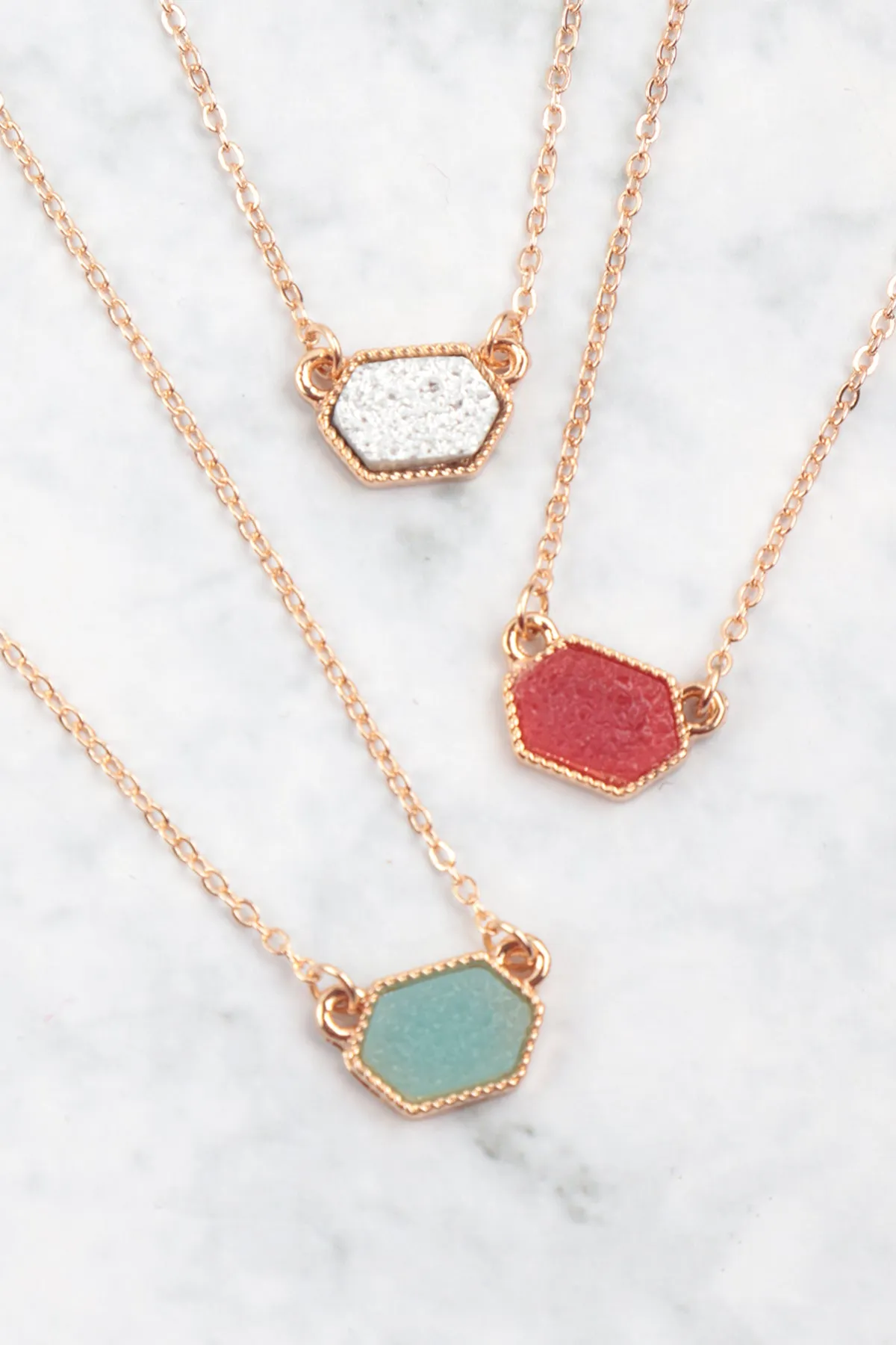 Druzy Hexagon  Necklaces with stud Earrings