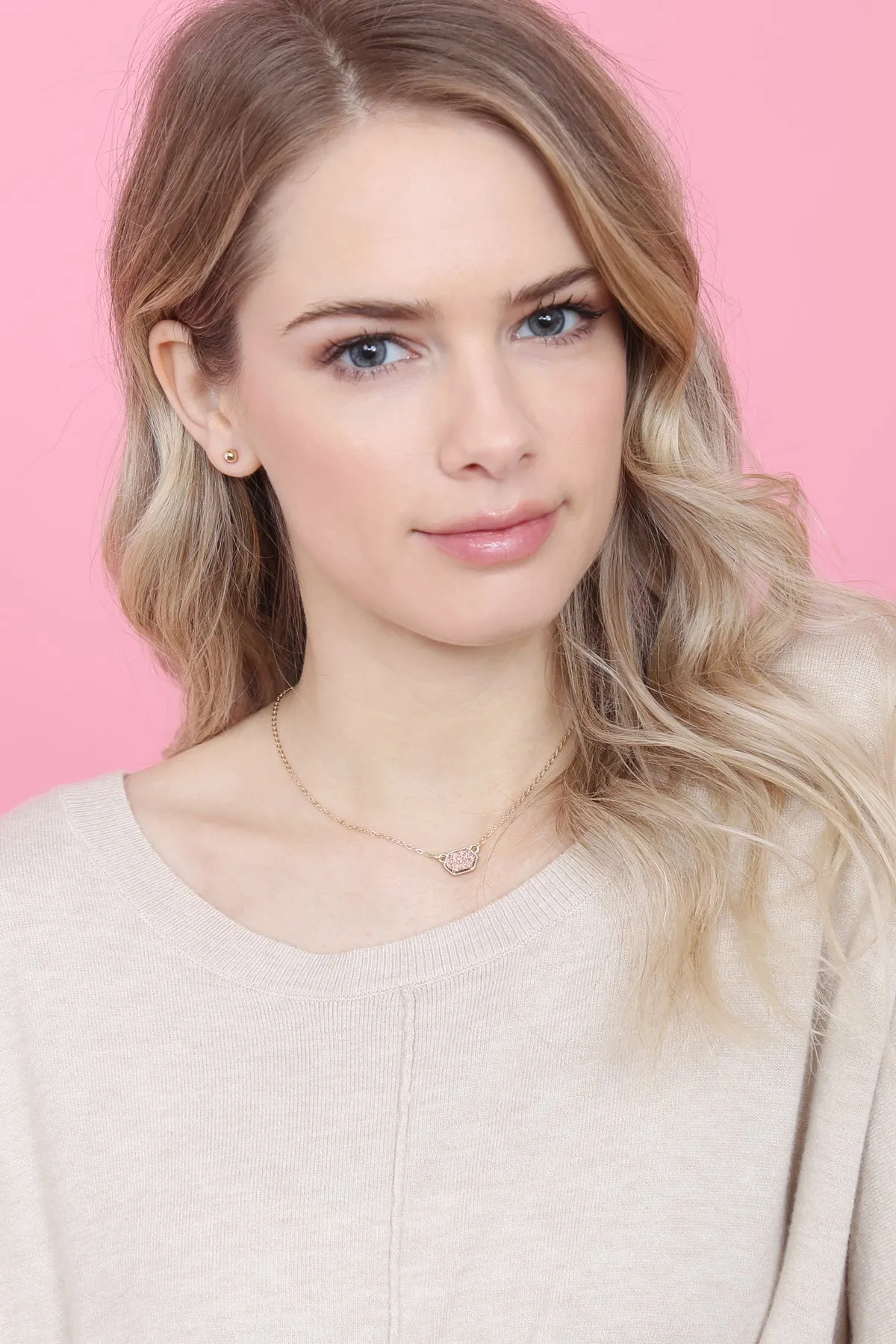 Druzy Hexagon  Necklaces with stud Earrings