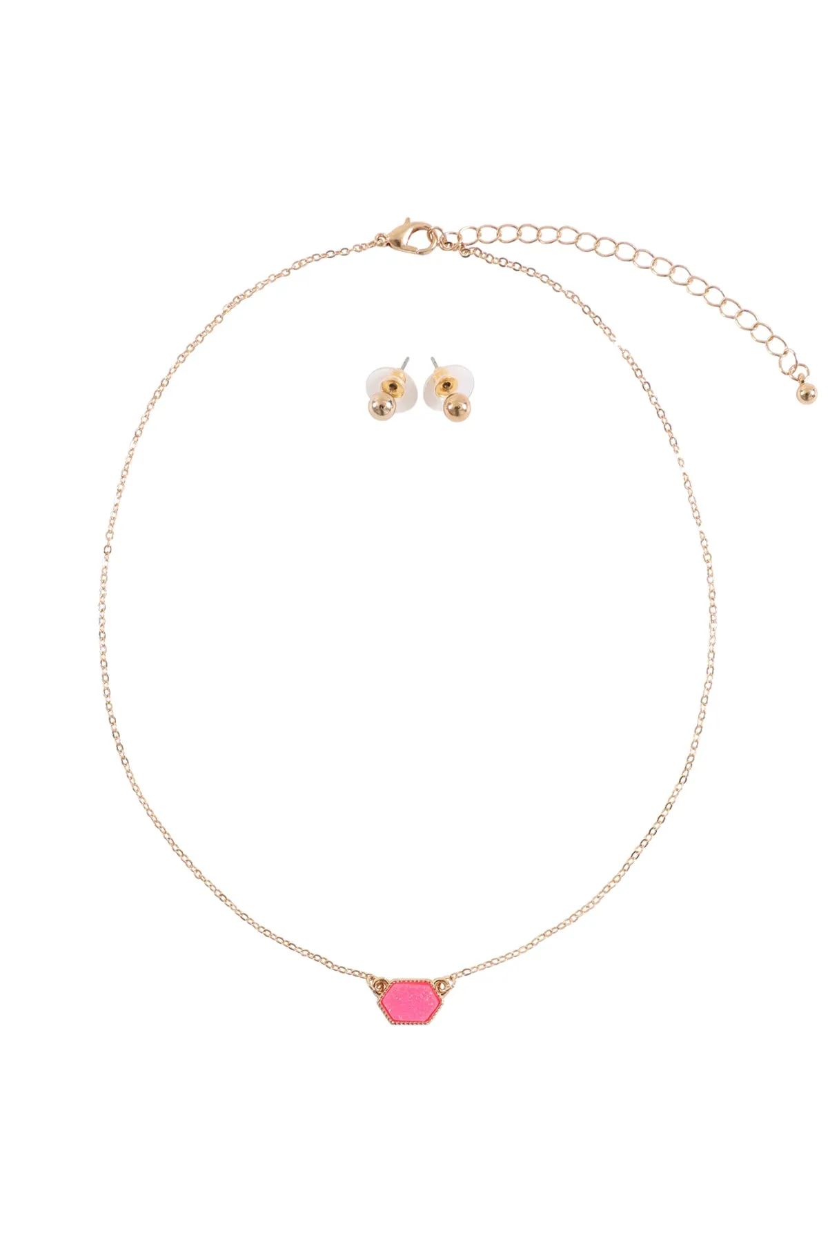 Druzy Hexagon  Necklaces with stud Earrings