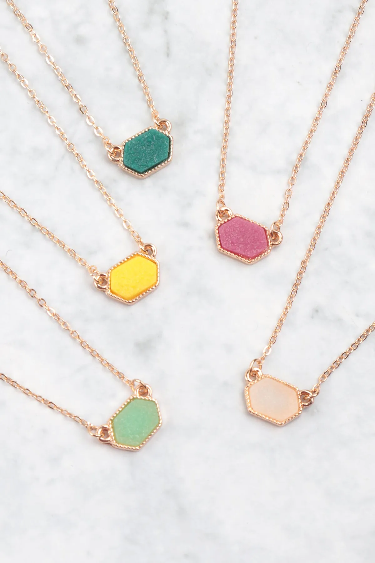 Druzy Hexagon  Necklaces with stud Earrings