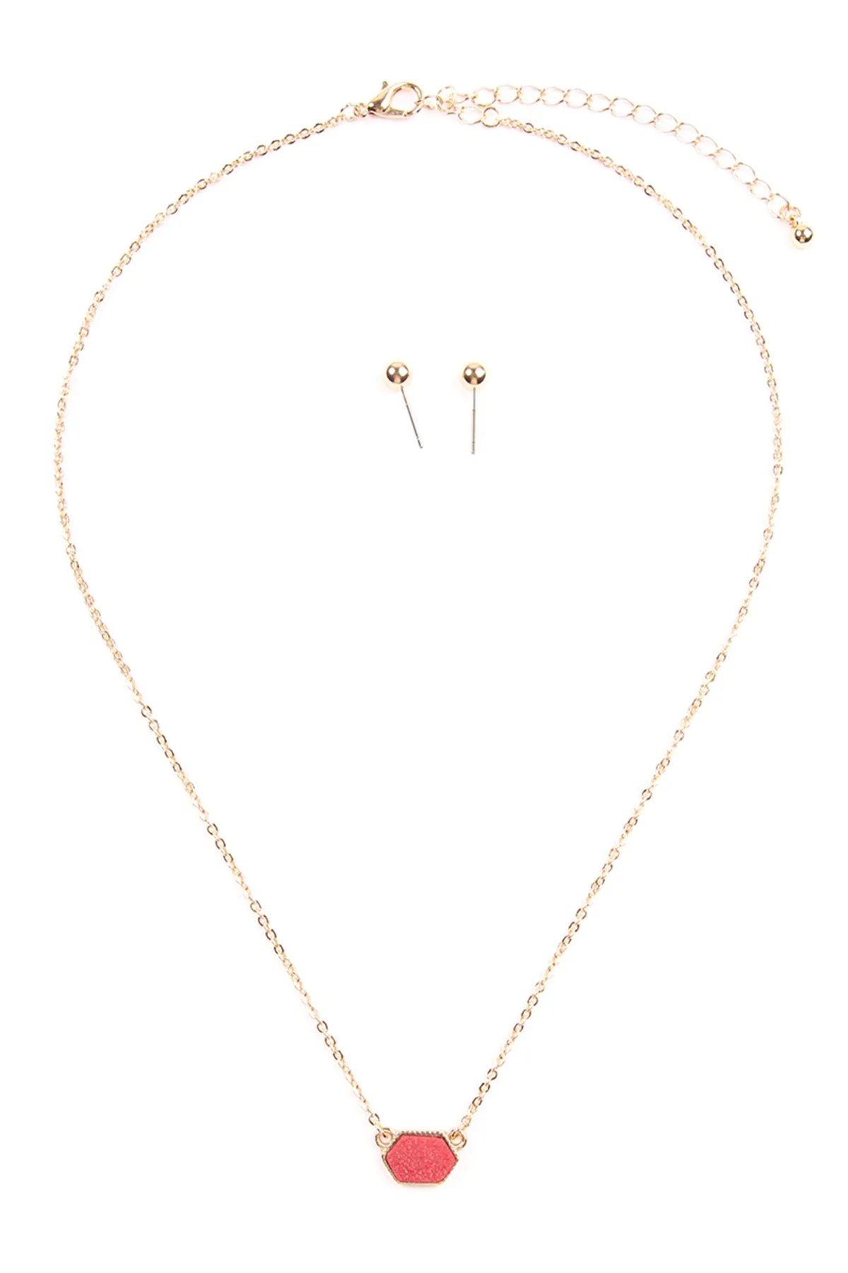 Druzy Hexagon  Necklaces with stud Earrings
