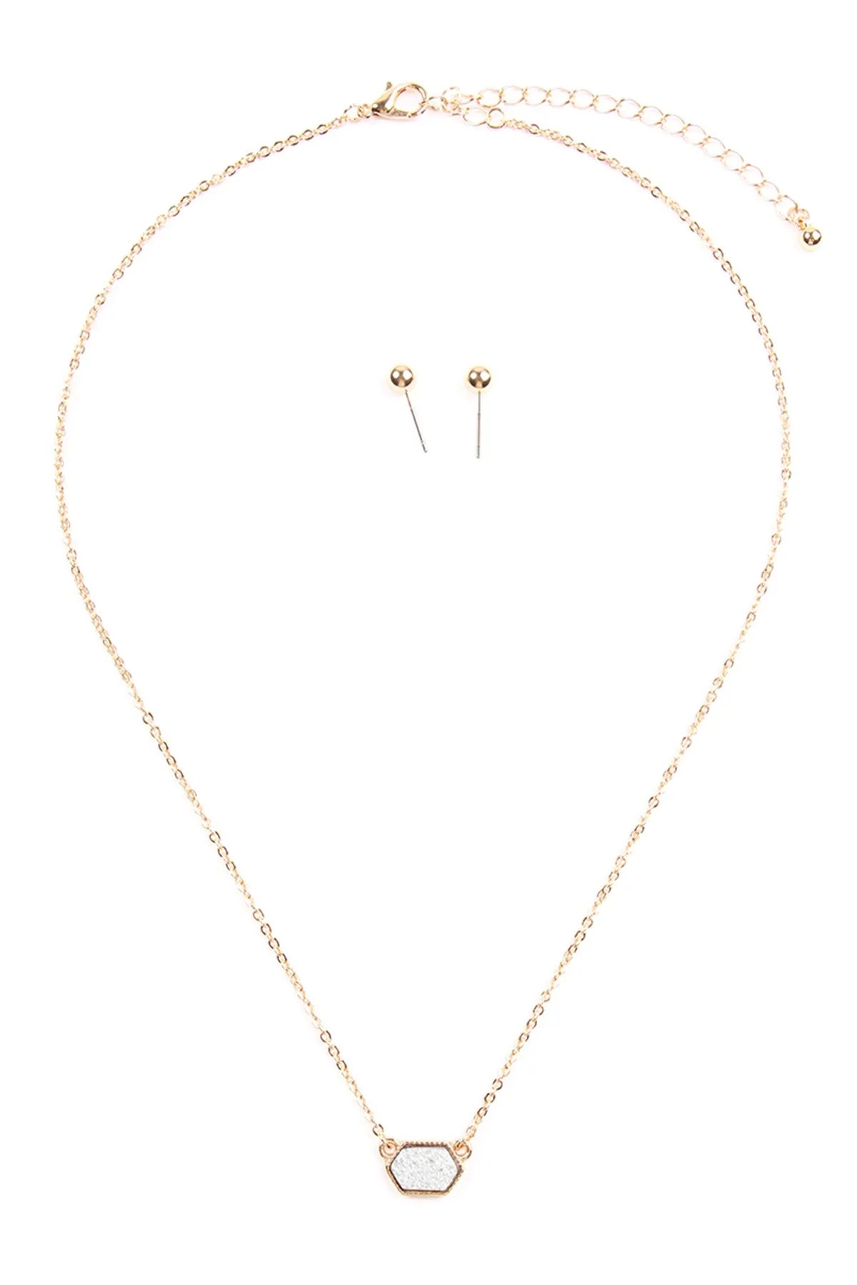 Druzy Hexagon  Necklaces with stud Earrings