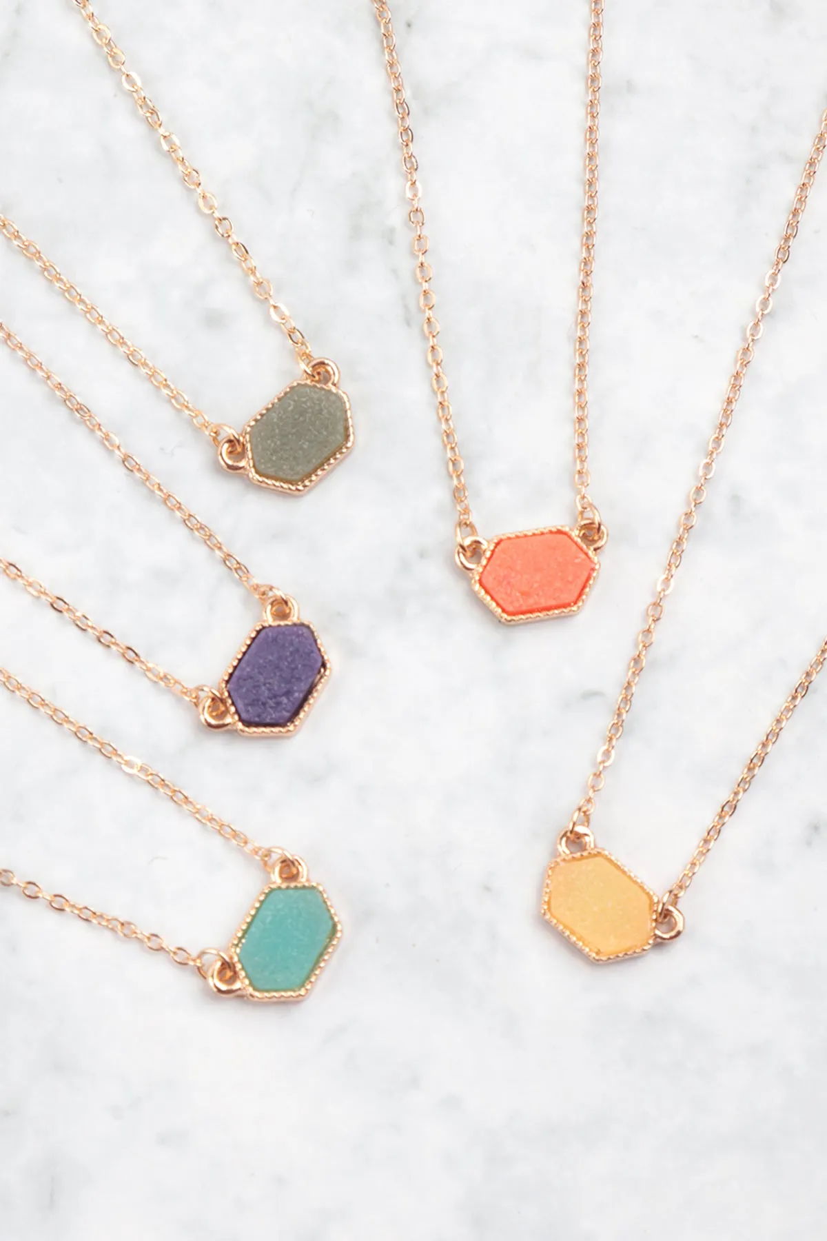 Druzy Hexagon  Necklaces with stud Earrings
