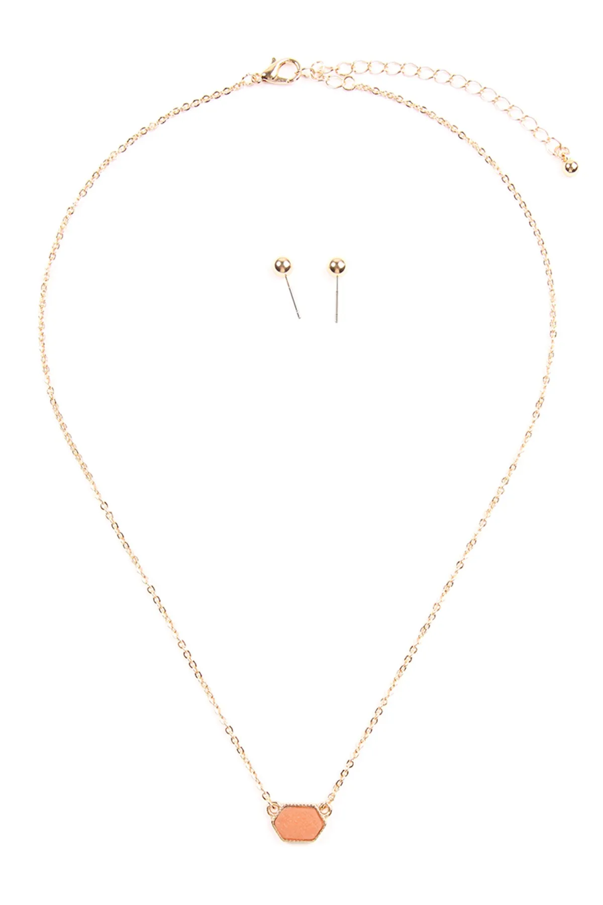 Druzy Hexagon  Necklaces with stud Earrings