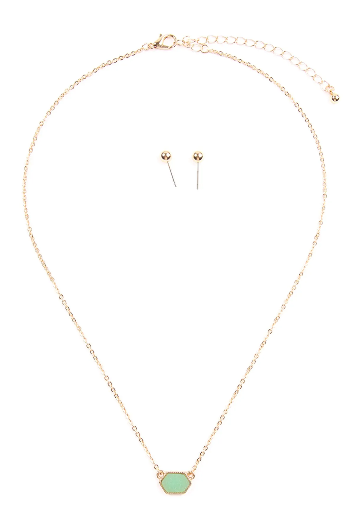 Druzy Hexagon  Necklaces with stud Earrings