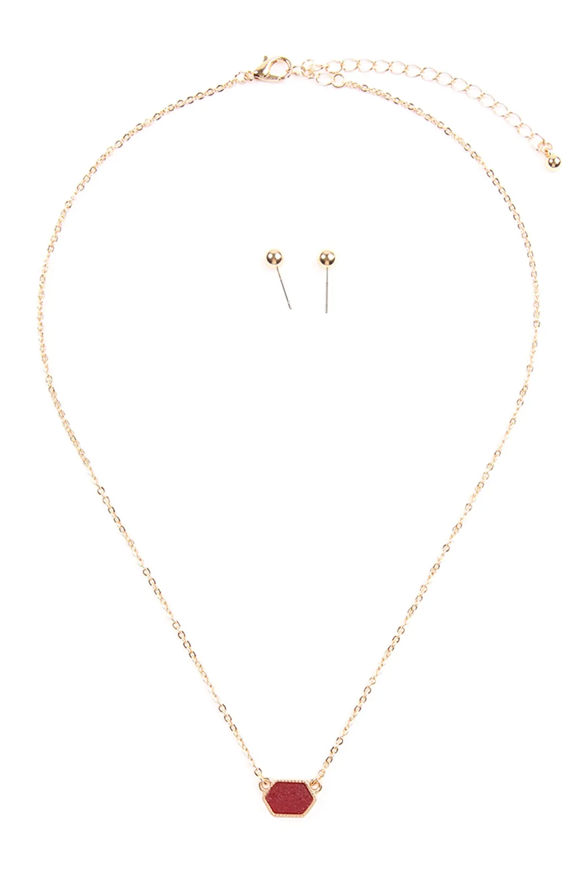 Druzy Hexagon  Necklaces with stud Earrings