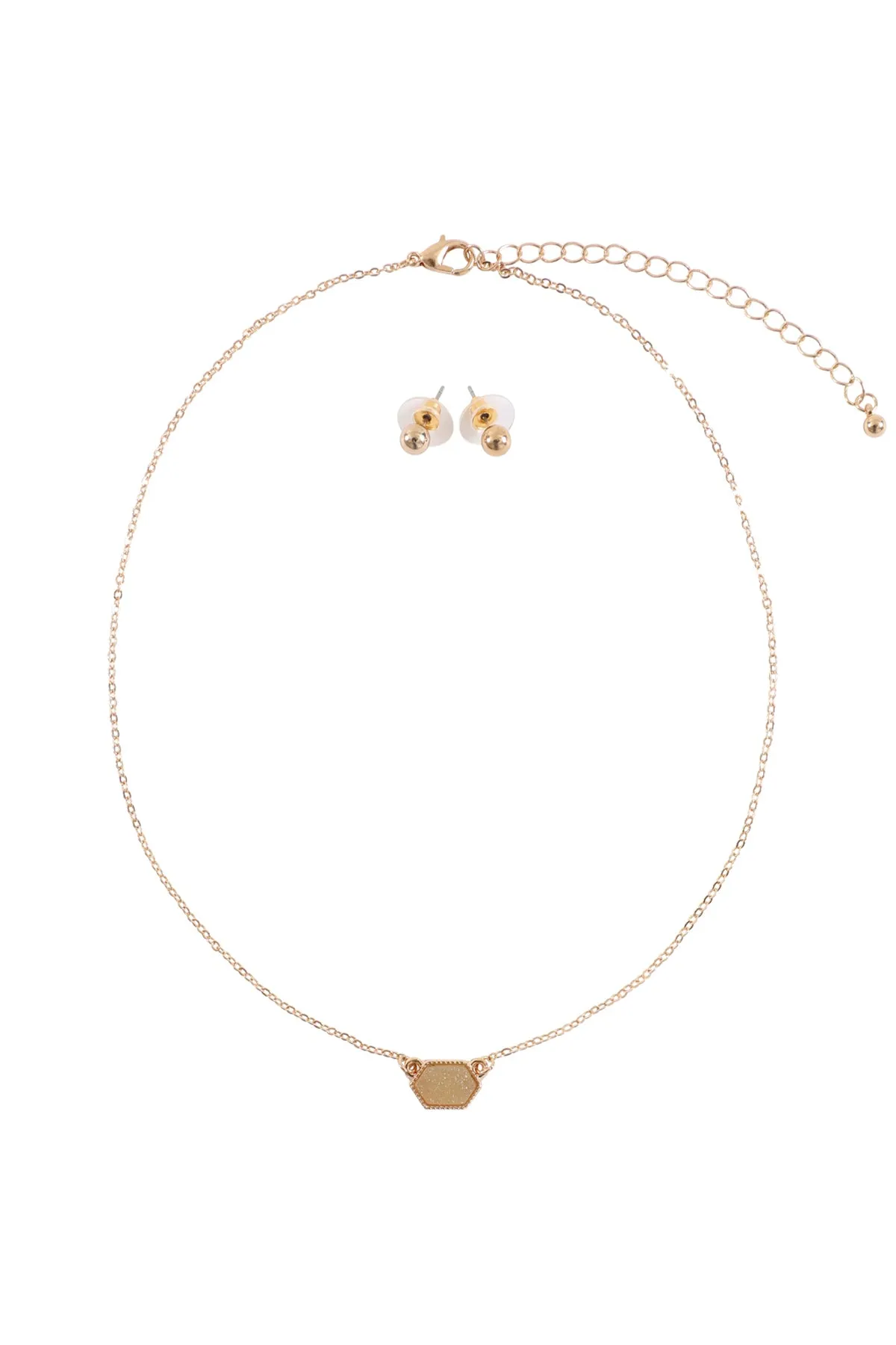 Druzy Hexagon  Necklaces with stud Earrings