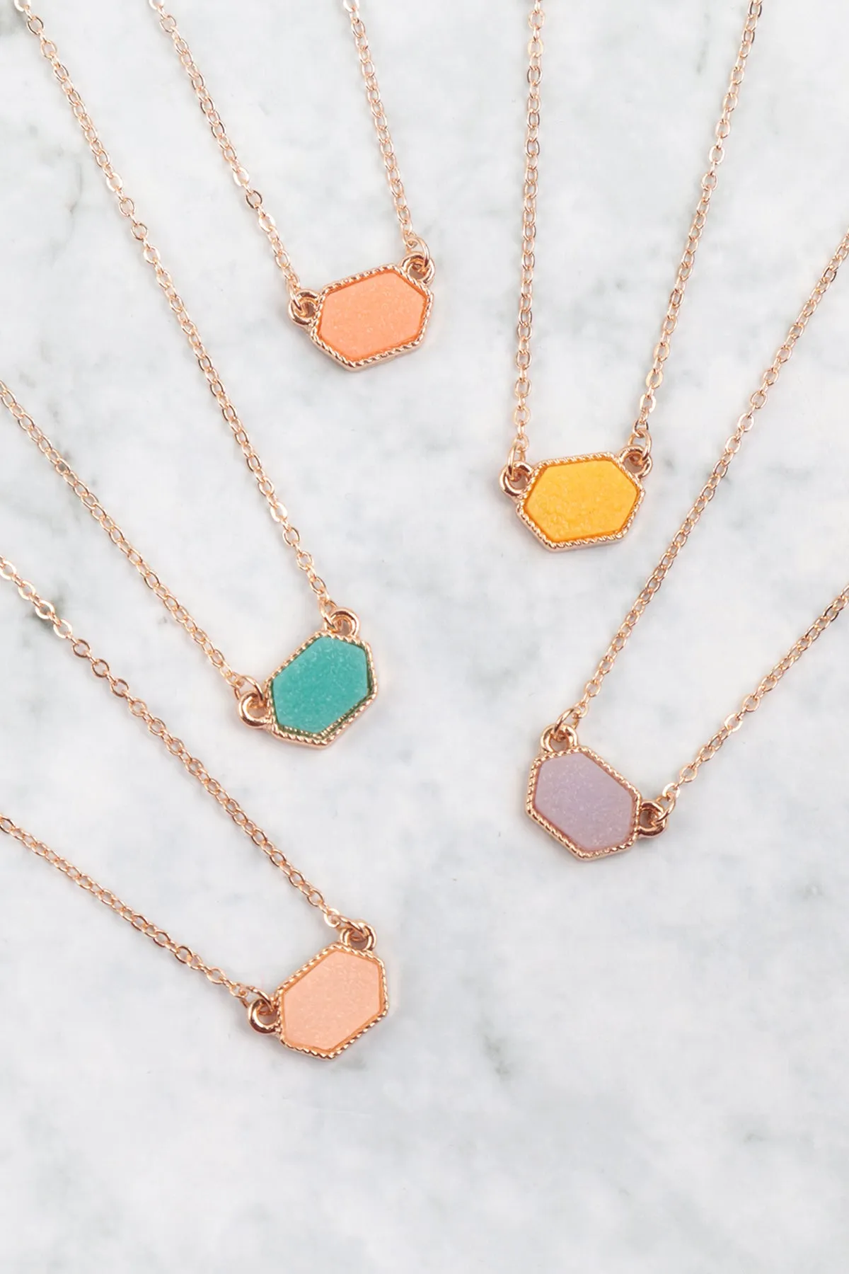 Druzy Hexagon  Necklaces with stud Earrings