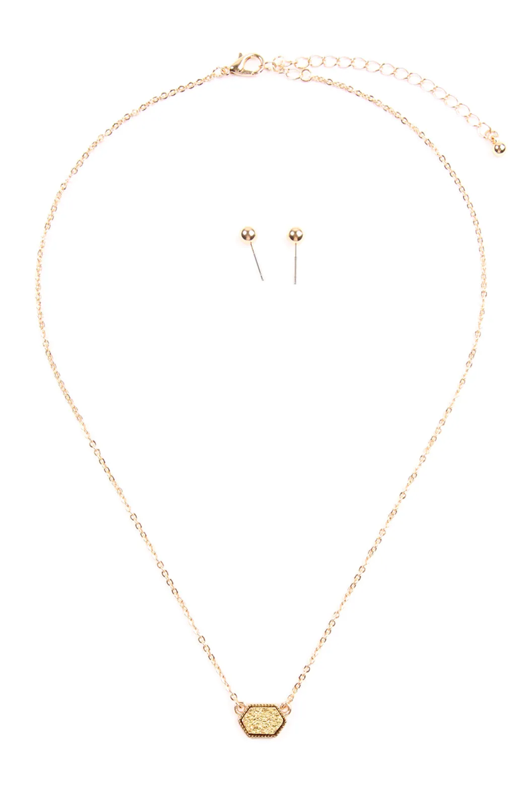 Druzy Hexagon  Necklaces with stud Earrings