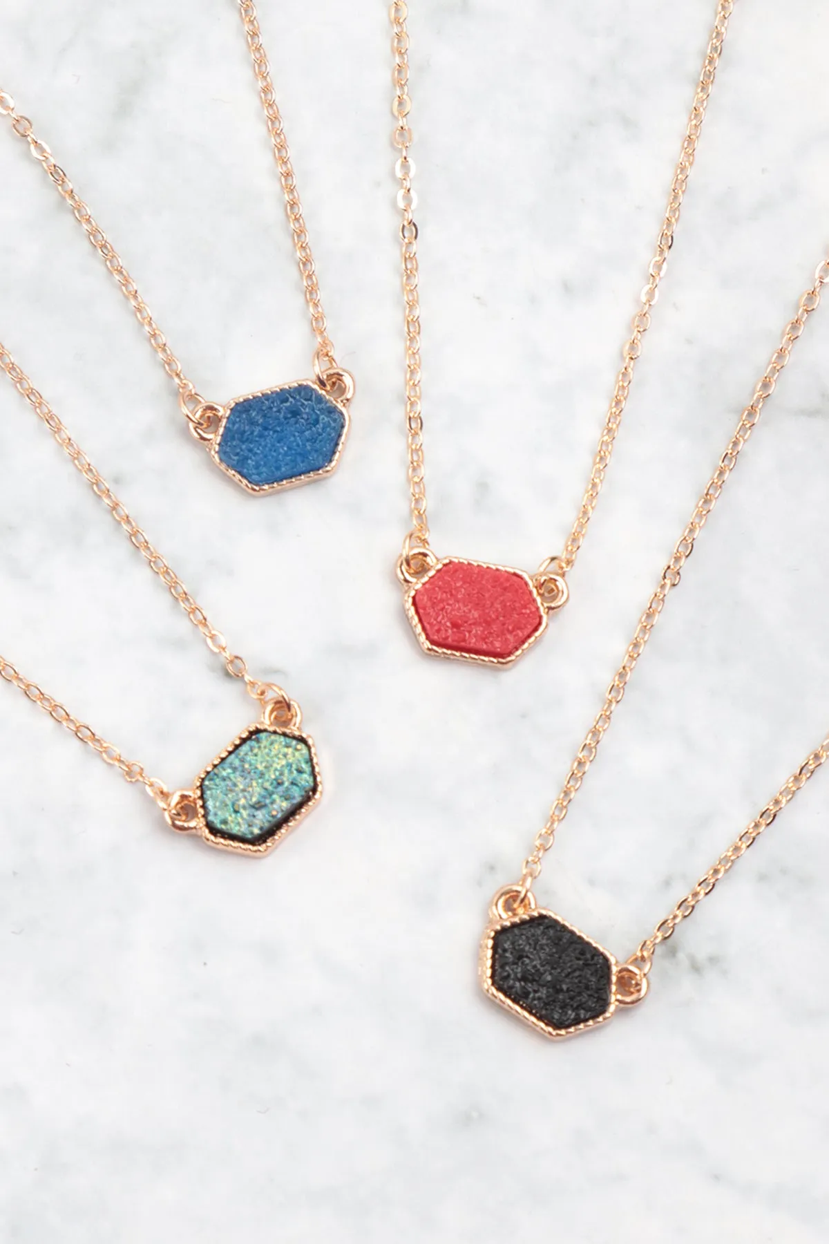 Druzy Hexagon  Necklaces with stud Earrings