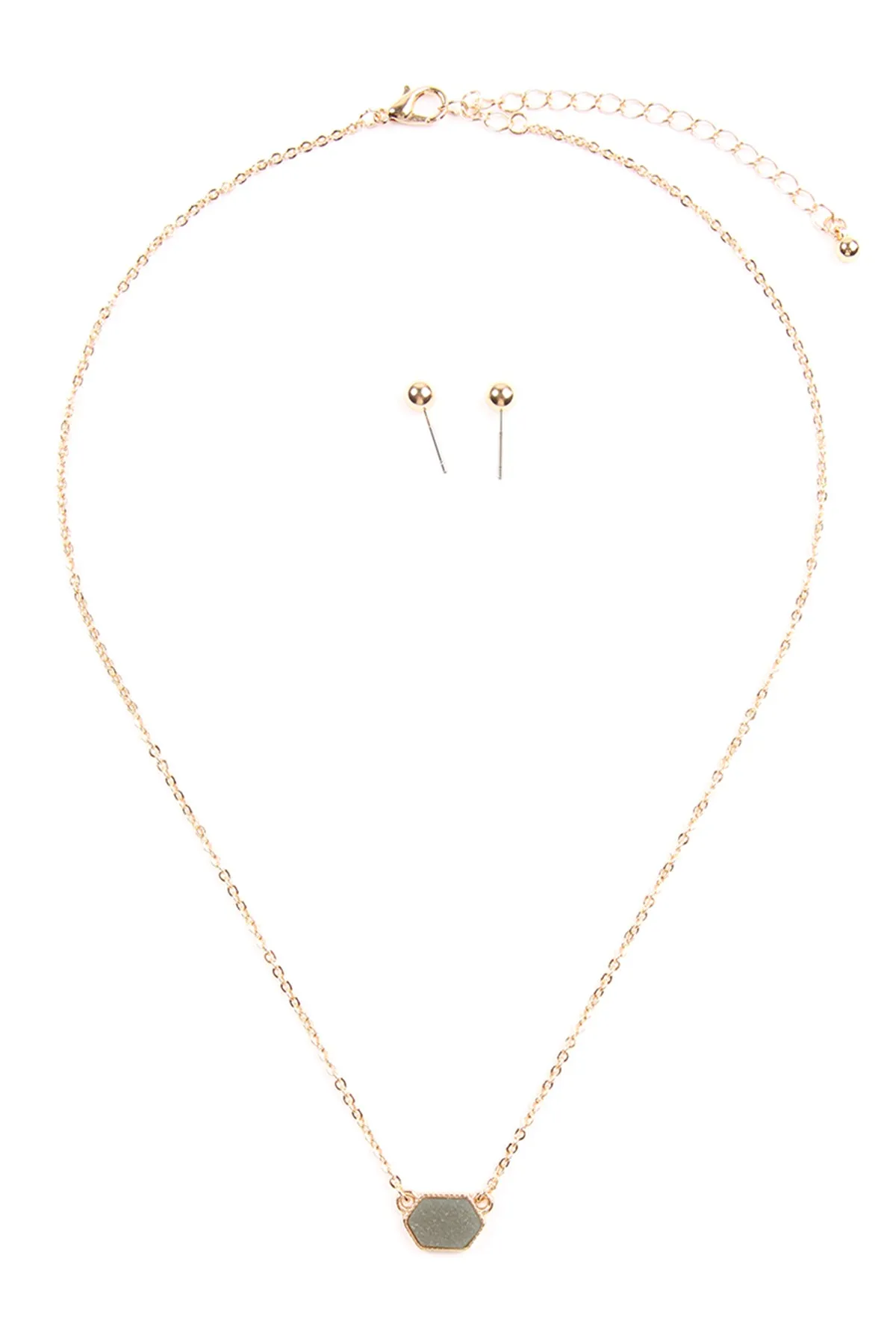 Druzy Hexagon  Necklaces with stud Earrings