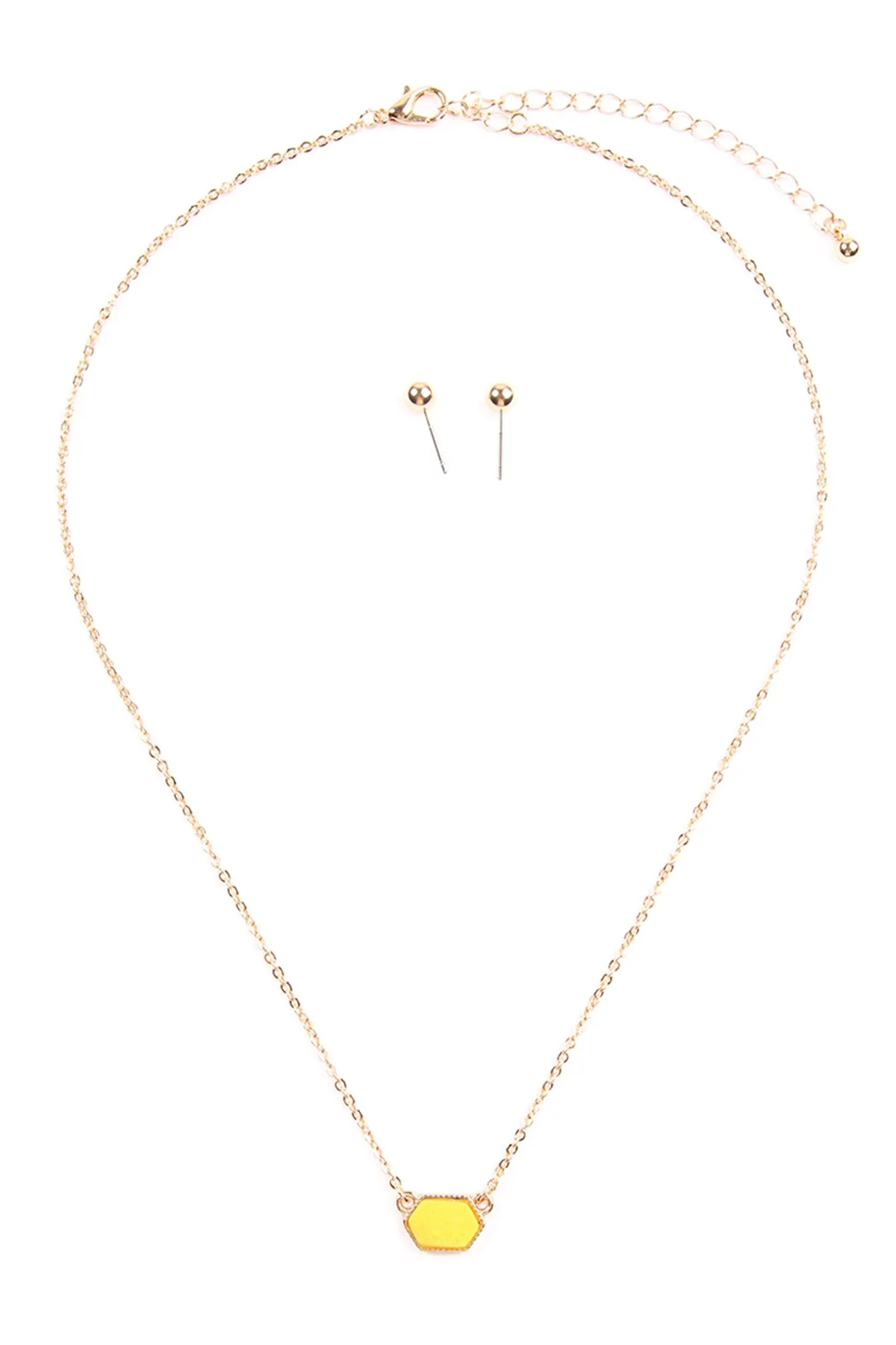 Druzy Hexagon  Necklaces with stud Earrings