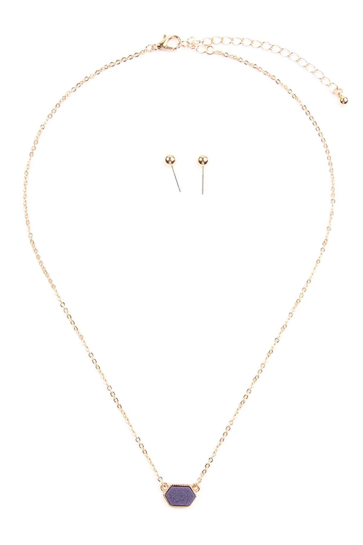 Druzy Hexagon  Necklaces with stud Earrings