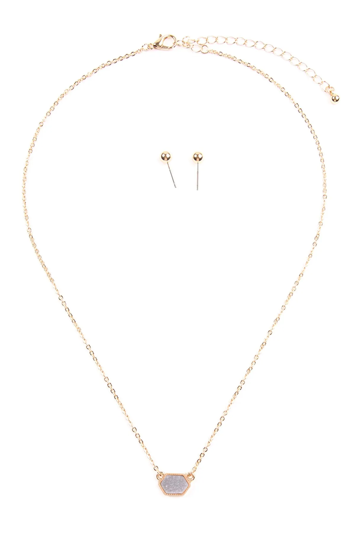 Druzy Hexagon  Necklaces with stud Earrings