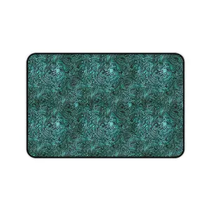 Dusky Turquoise Tooled Leather Style Pattern Desk Mat
