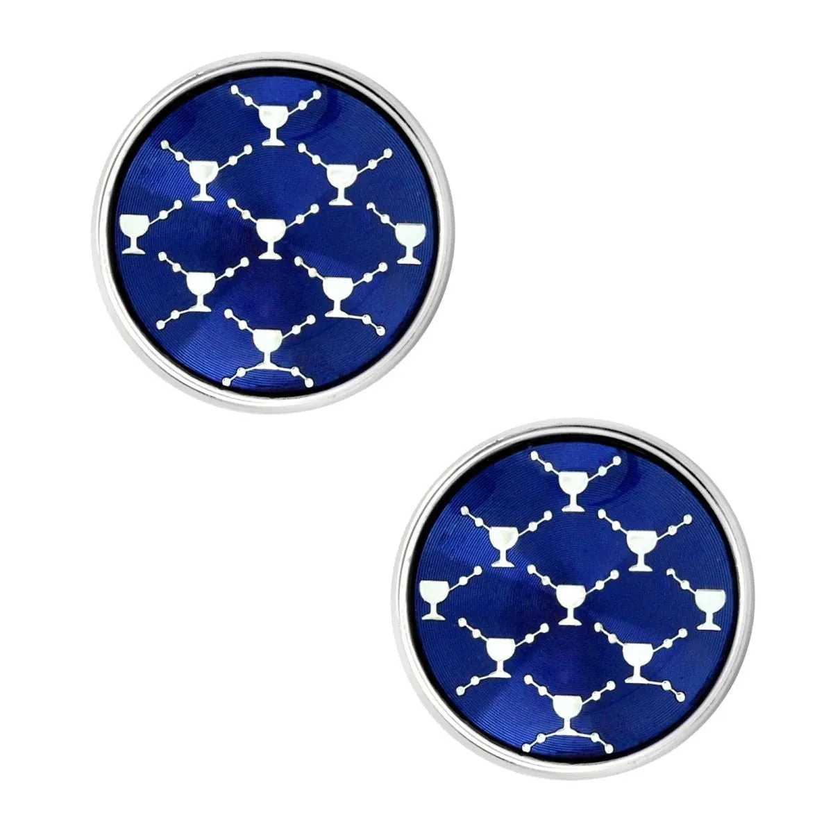 Elegant Round Blue Network Cufflinks in Presentation Gift Box