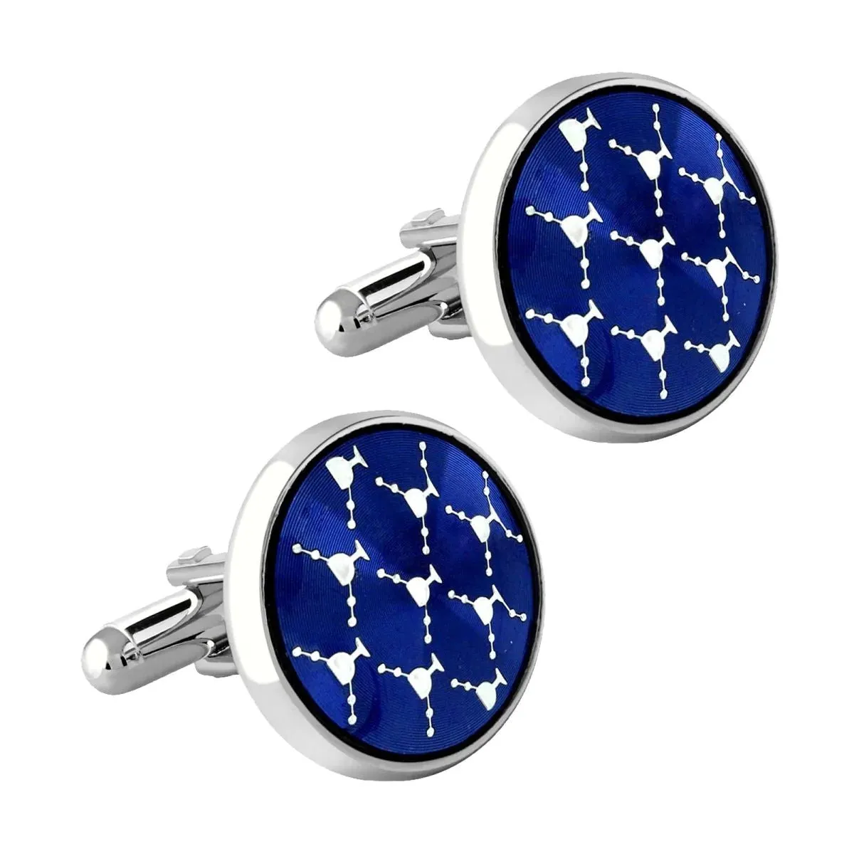 Elegant Round Blue Network Cufflinks in Presentation Gift Box