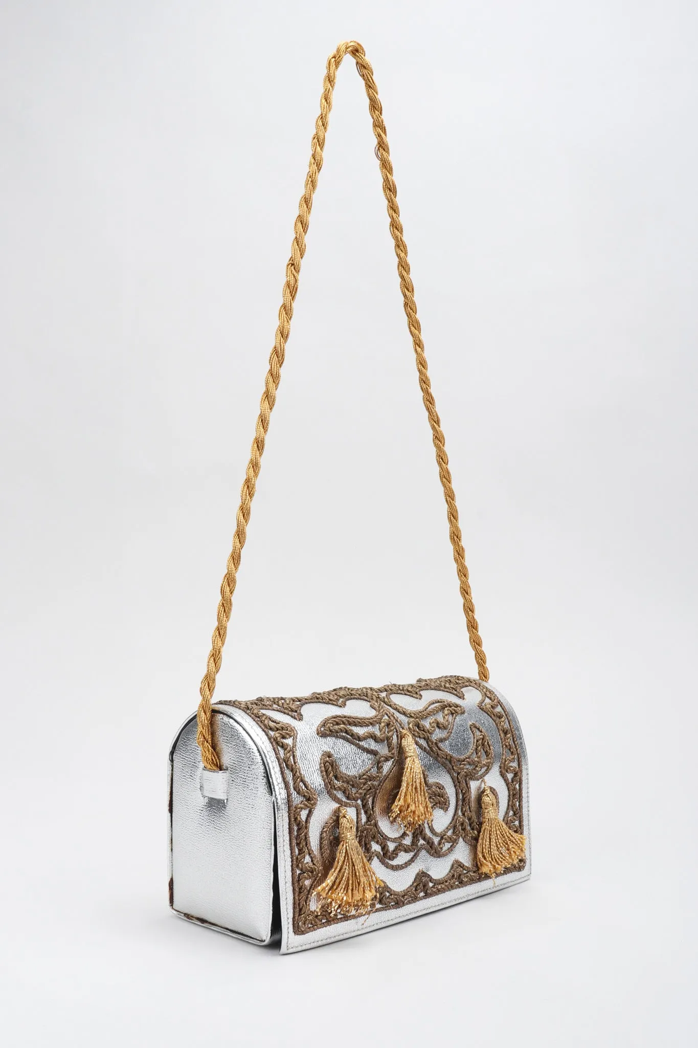 Embroidered Lamé Shoulder Bag