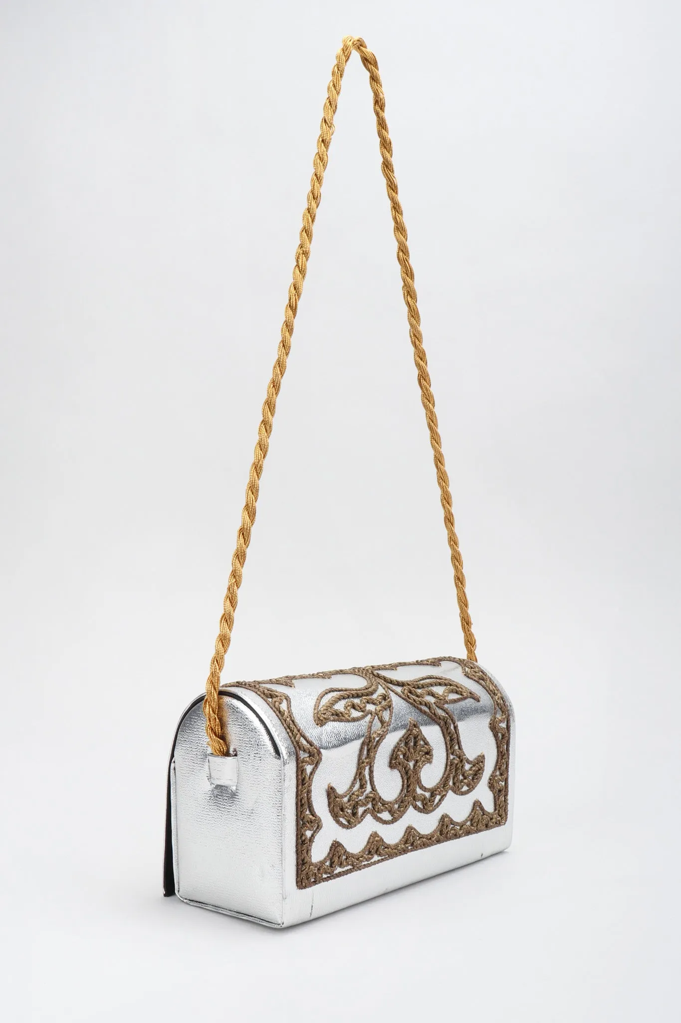 Embroidered Lamé Shoulder Bag