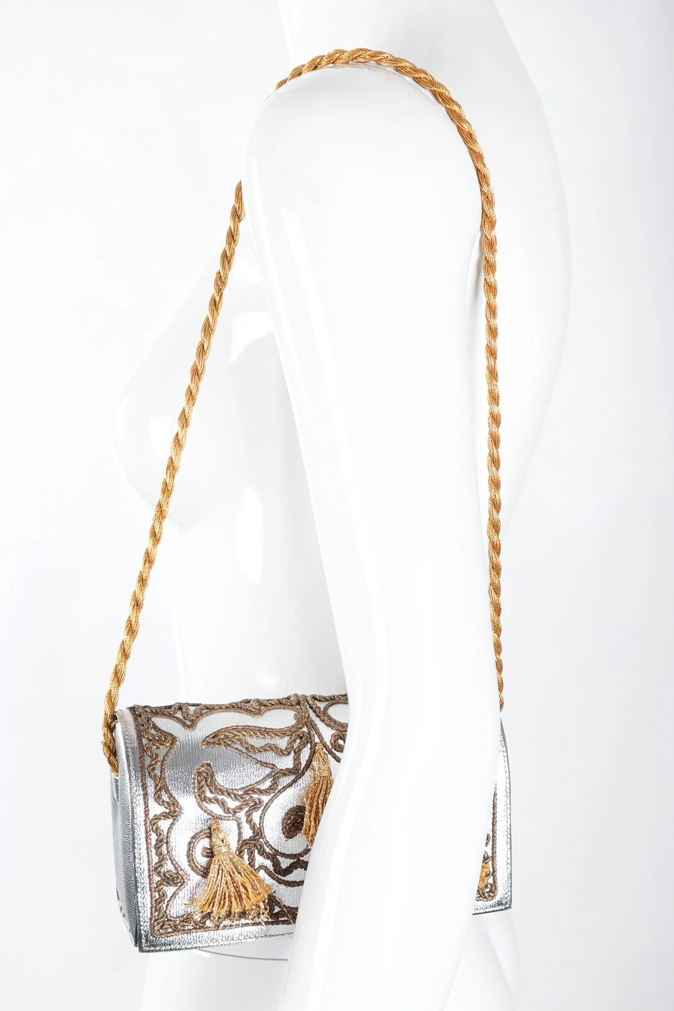 Embroidered Lamé Shoulder Bag