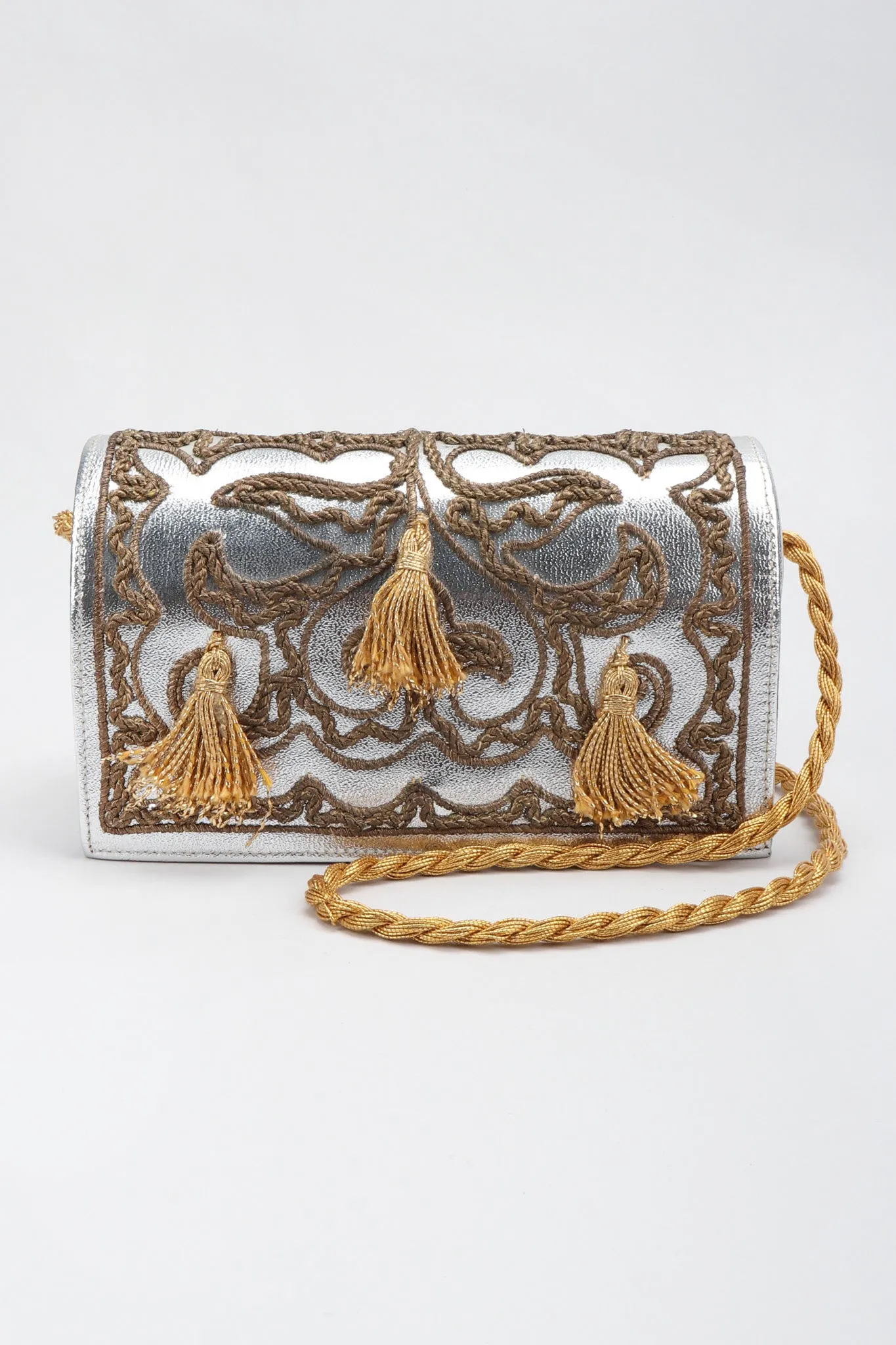 Embroidered Lamé Shoulder Bag