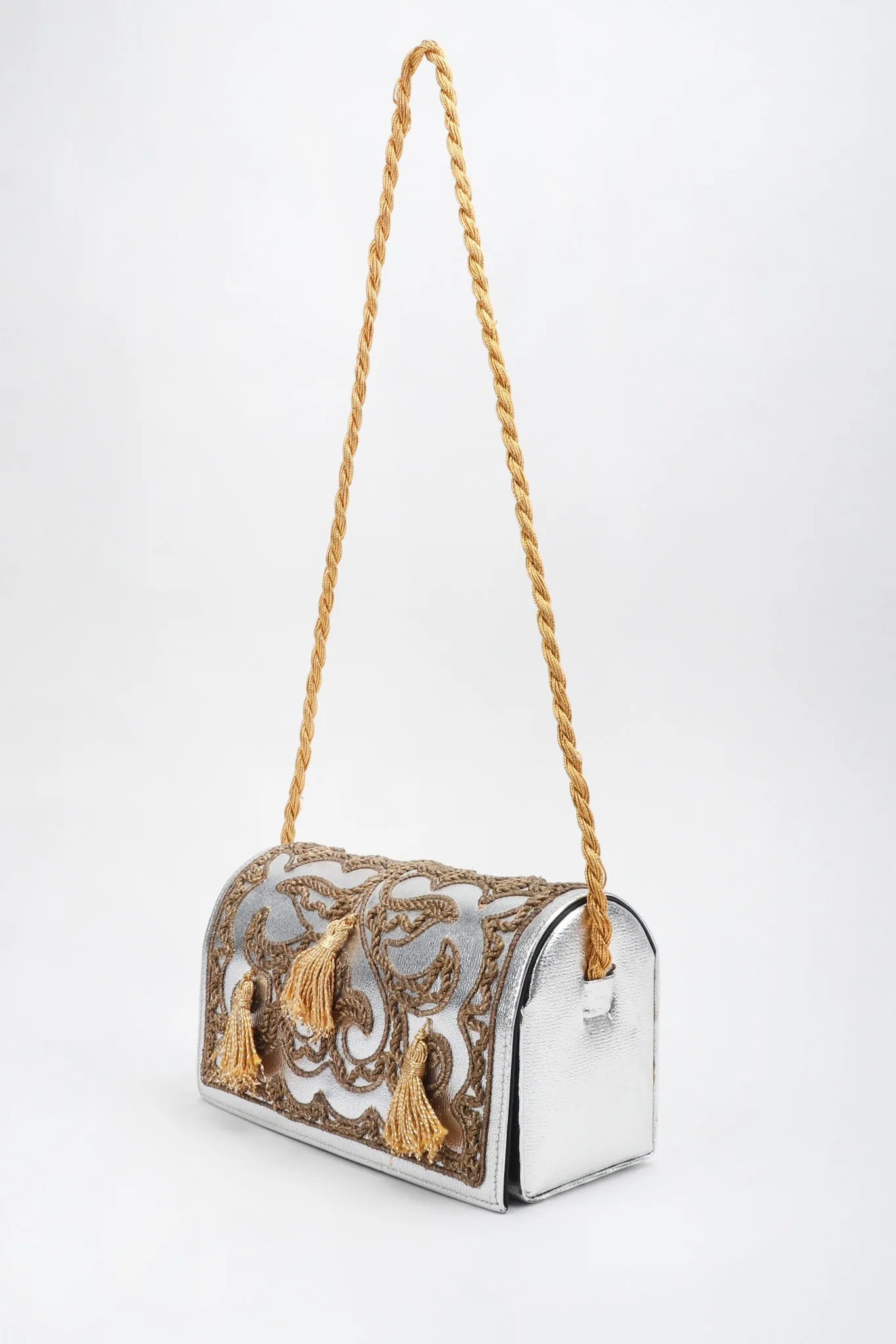 Embroidered Lamé Shoulder Bag