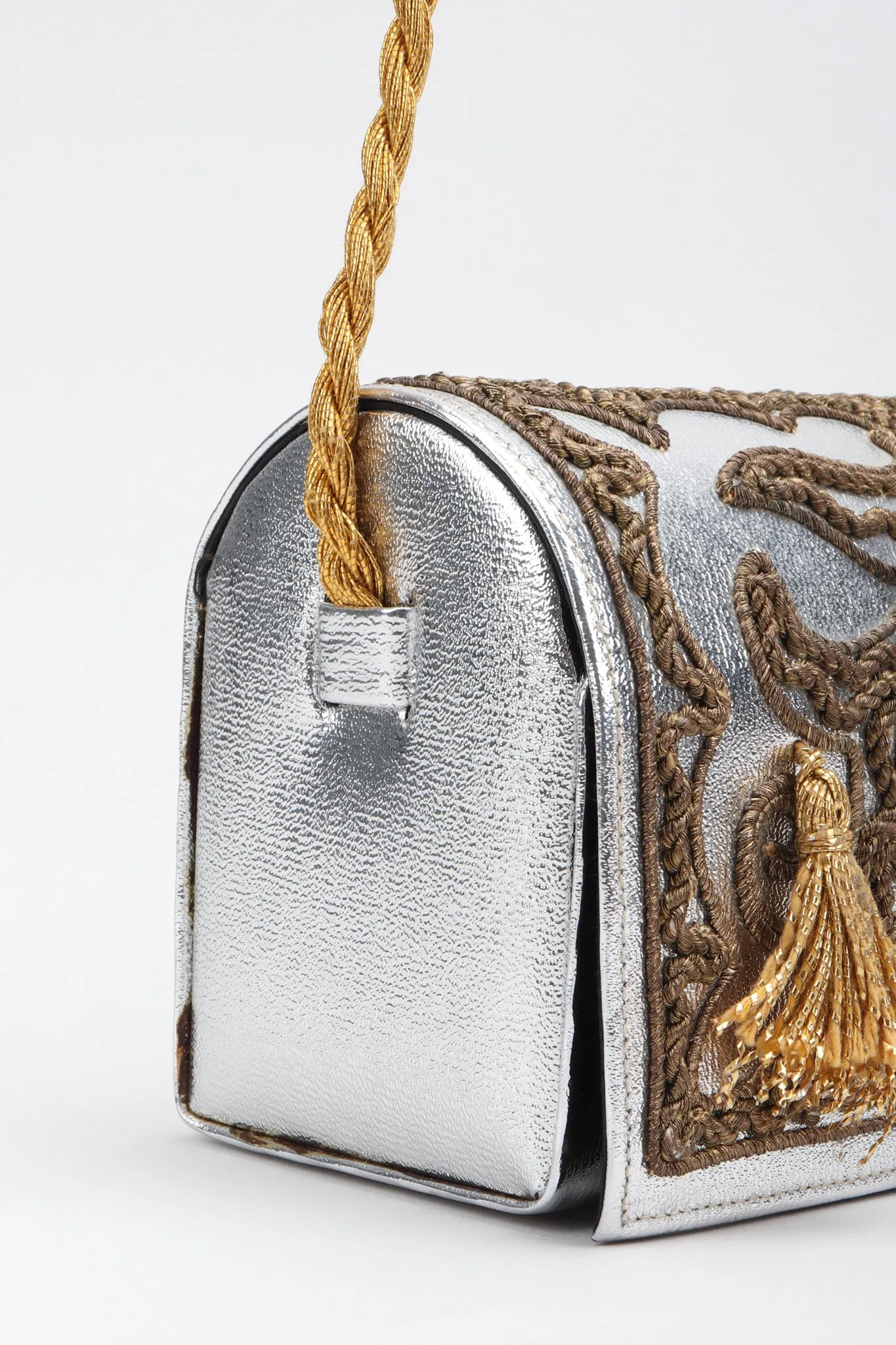 Embroidered Lamé Shoulder Bag