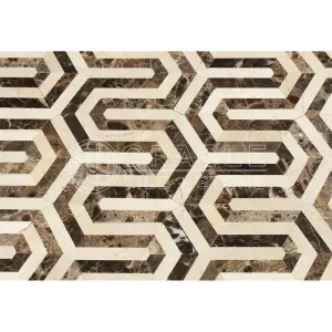 Emperador Dark Spanish Marble Berlinetta Design Mosaic Tile with Crema Marfil Marble, Polished