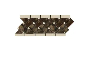 Emperador Dark Spanish Marble Marble Basketweave Mosaic Tile with Crema Marfil Marble Dots, Polished