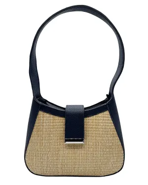 Faux Leather Braided Straw Handbag