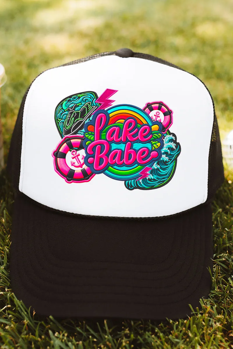 Faux Patch Lake Babe Transfer Foam Mesh Back Trucker Cap
