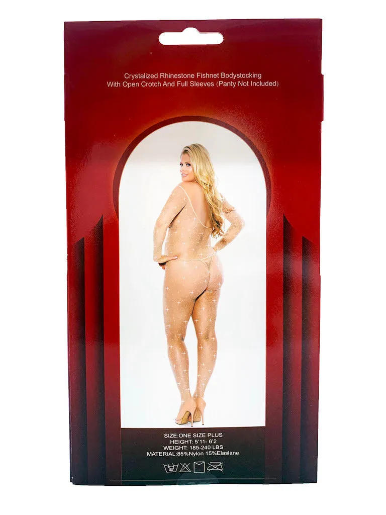 Fishnet Full Body With Selves Rhinestone Bodystocking Plus Size