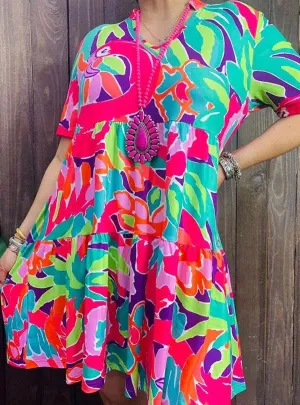 Floral print short sleeve dress with pockets Southern Stitch