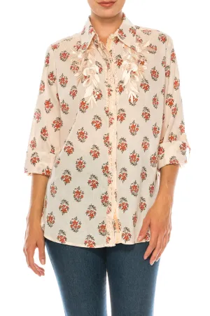 Floral Printed Shirt with Embroidery