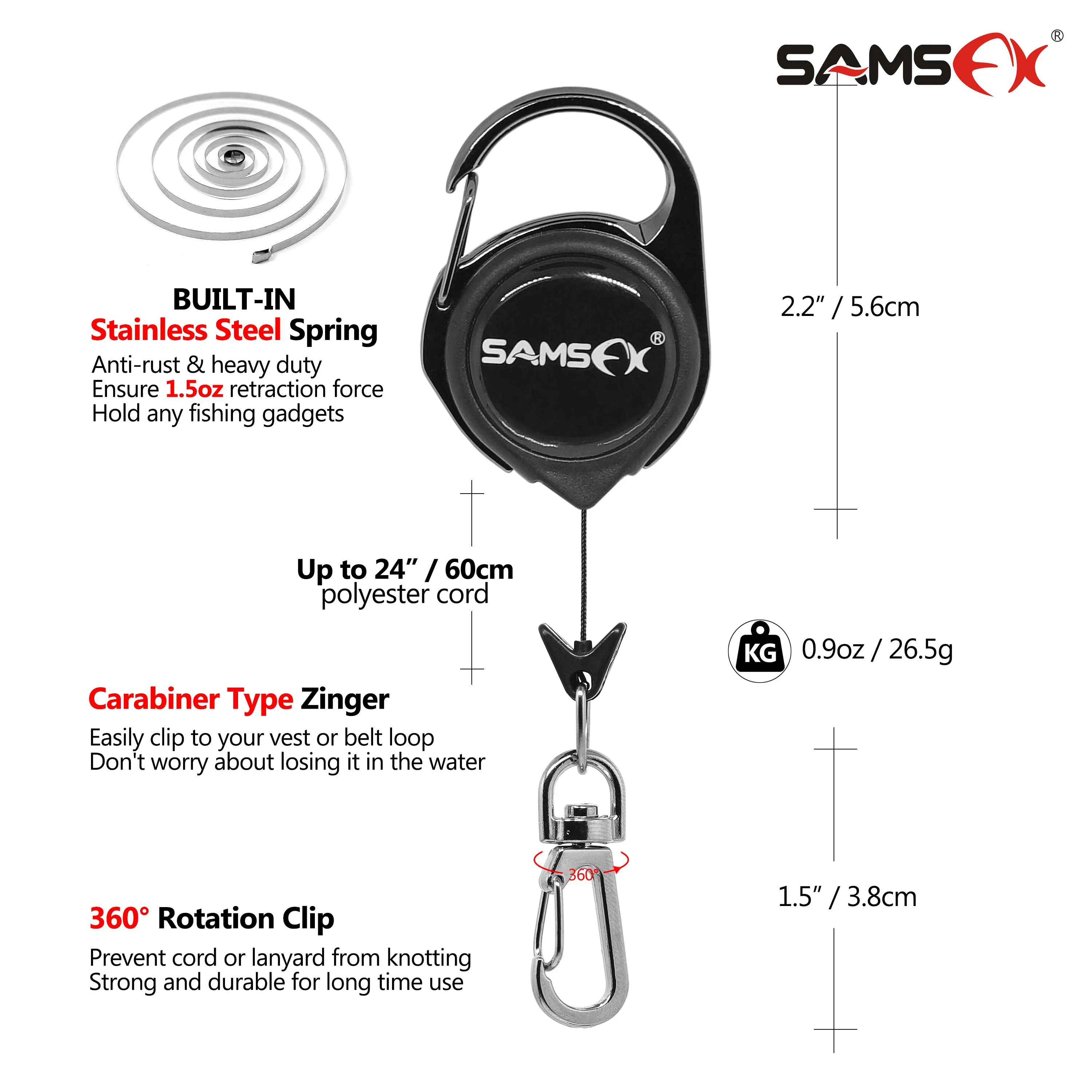 Fly Fishing Zinger Retractors for Gear Tools Holder 3PCS
