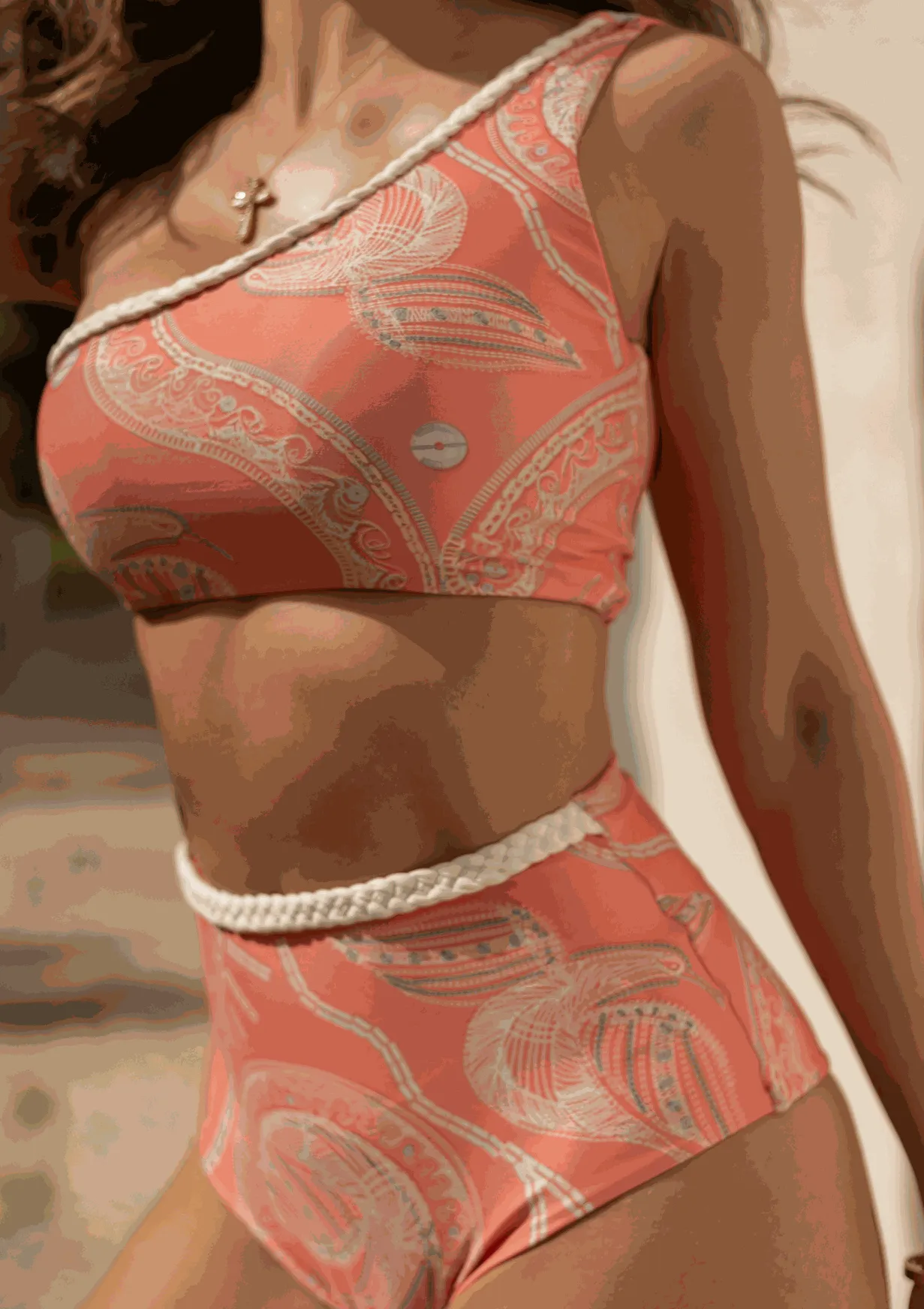 French Riviera Two-Piece Swimsuit – Luxury Resortwear 2025 in Coral Print