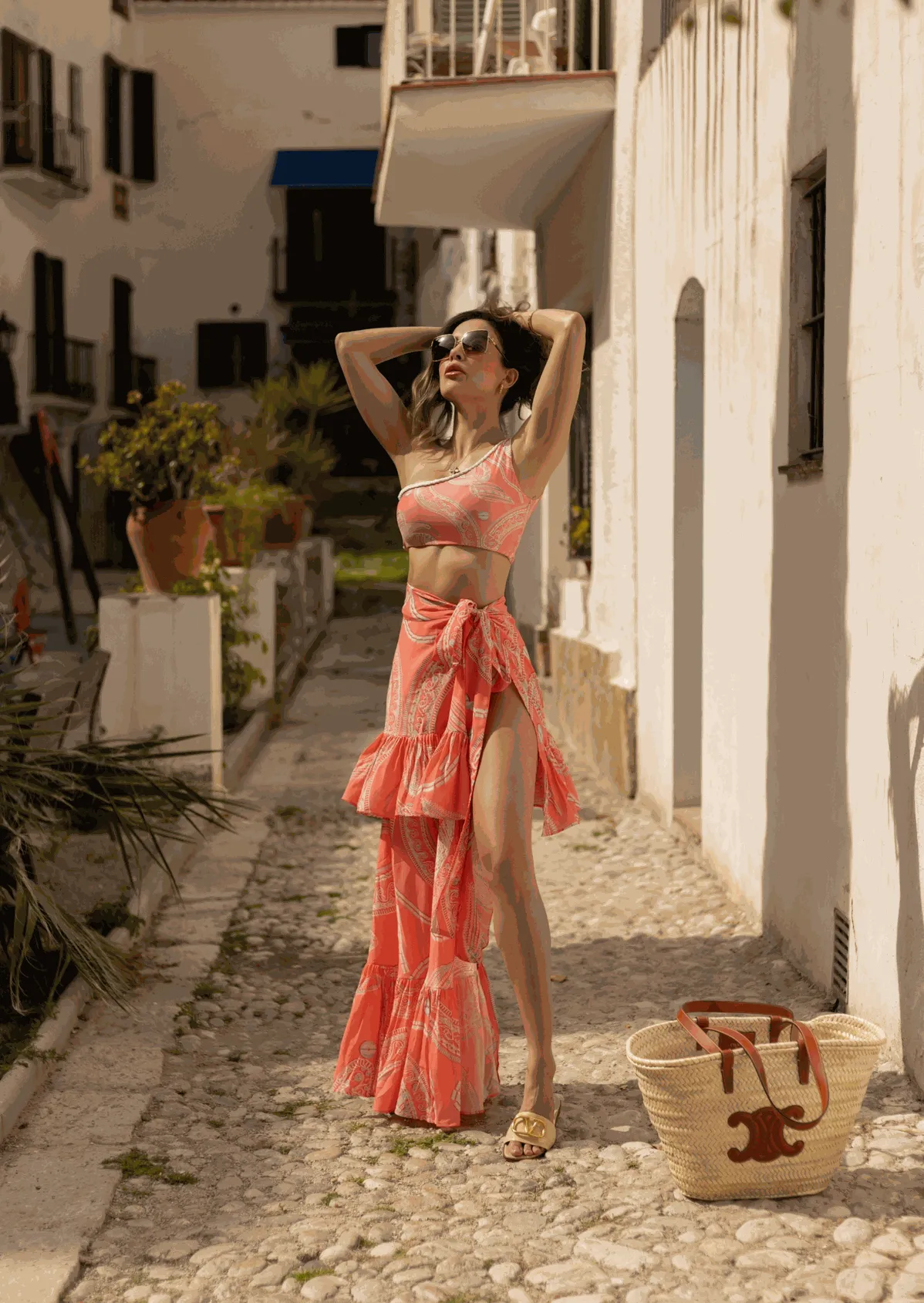 French Riviera Two-Piece Swimsuit – Luxury Resortwear 2025 in Coral Print