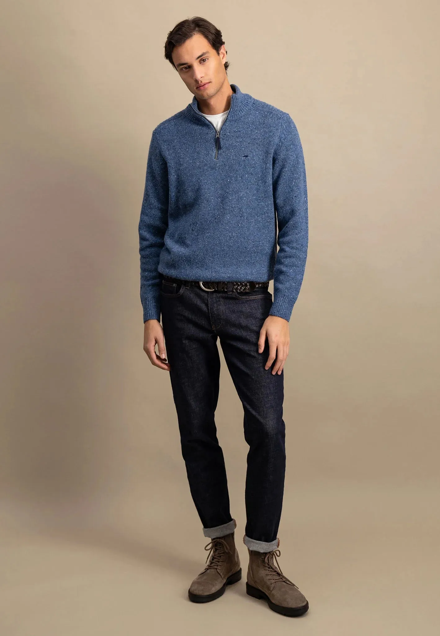 FYNCH HATTON Troyer 1/4 Zip Donegal Knit - Men's – Cloud Blue