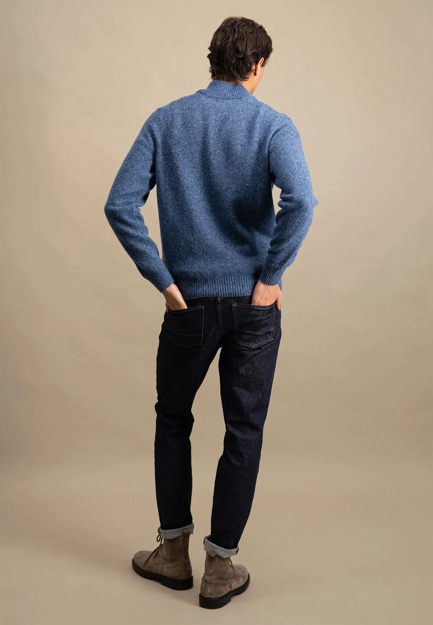 FYNCH HATTON Troyer 1/4 Zip Donegal Knit - Men's – Cloud Blue