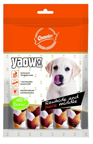 Gnawlers Yaowo Rawhide Braided Bone Filled with Chicken Inside