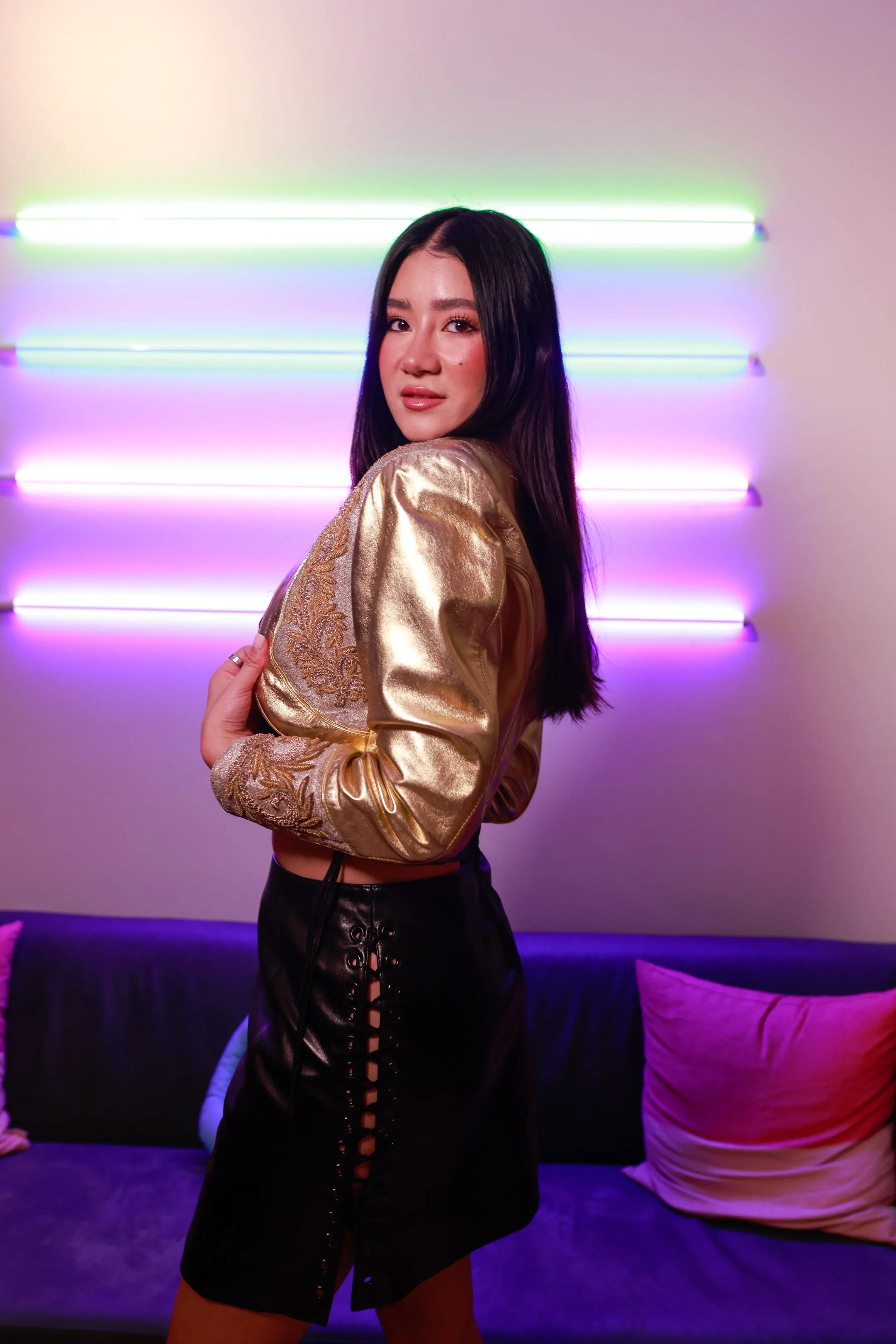Gold Leather Bolero with Gold Broquette North Beach Leather 1992 Holiday Collection Catalogue