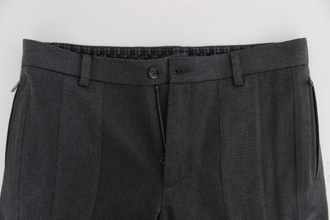 Gray Striped Stretch Cotton Pants