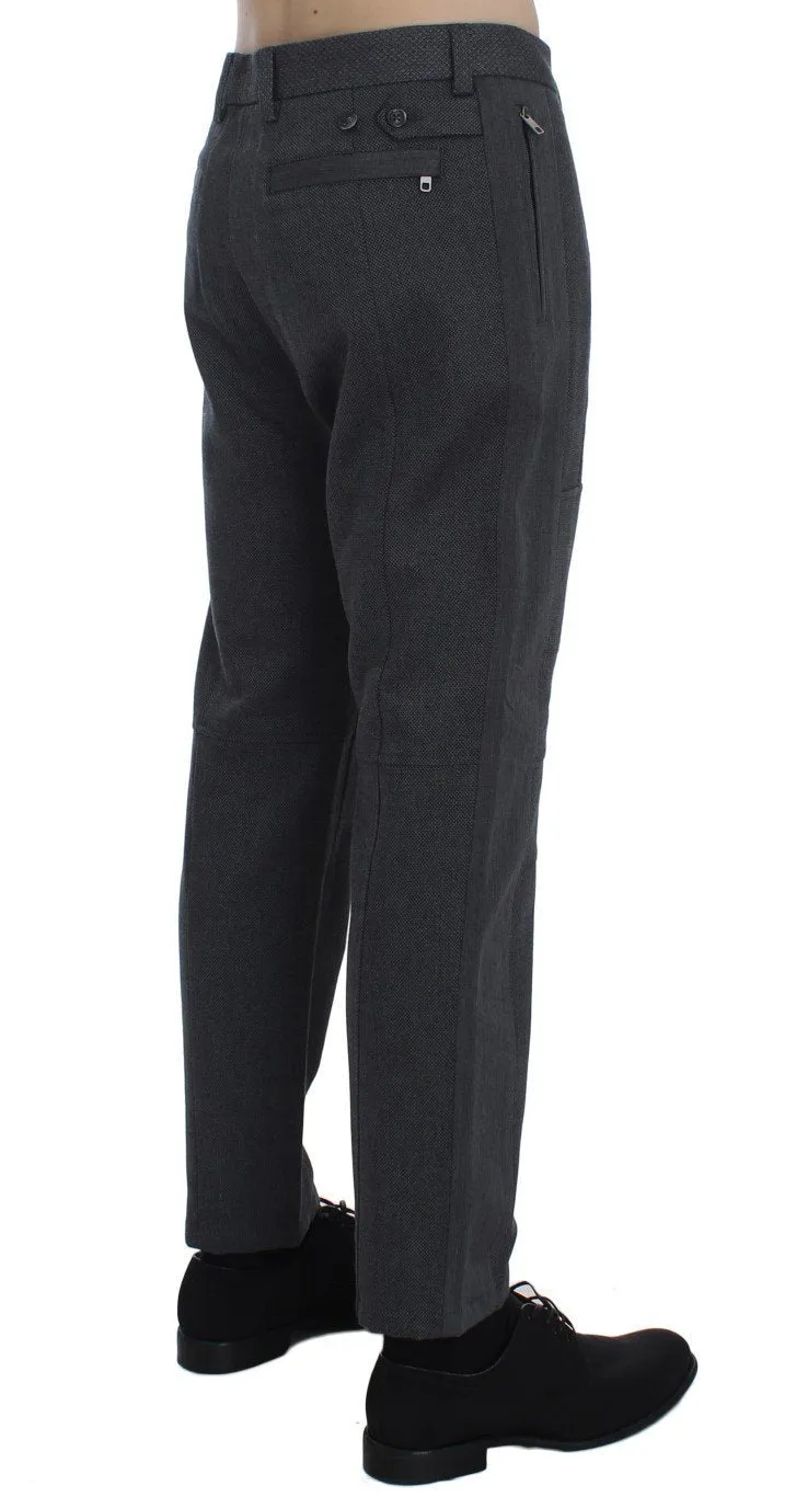 Gray Striped Stretch Cotton Pants