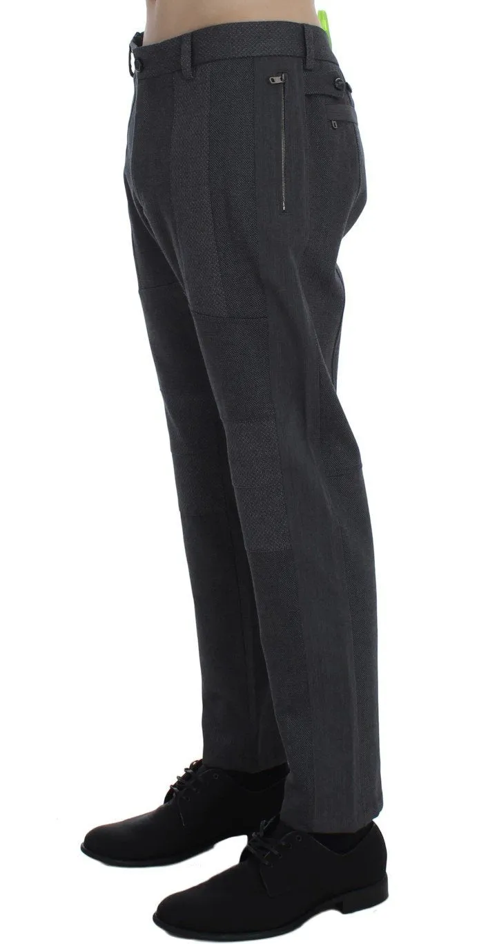 Gray Striped Stretch Cotton Pants