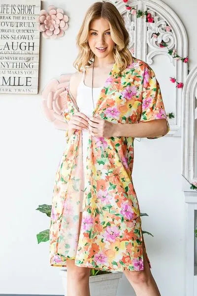 Half Sleeve Multi Color Floral Open Cardigan