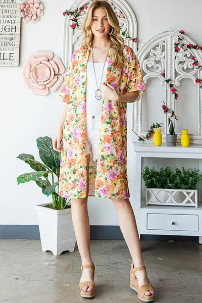 Half Sleeve Multi Color Floral Open Cardigan