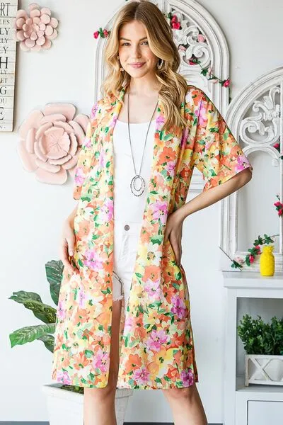 Half Sleeve Multi Color Floral Open Cardigan