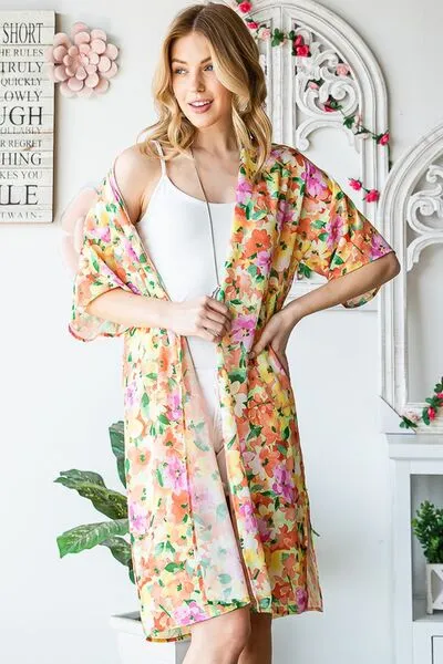 Half Sleeve Multi Color Floral Open Cardigan