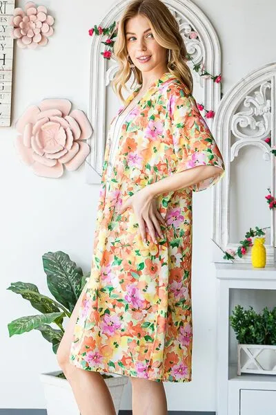 Half Sleeve Multi Color Floral Open Cardigan